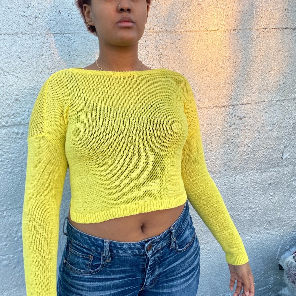 Ann Taylor LOFT yellow knit sweater.